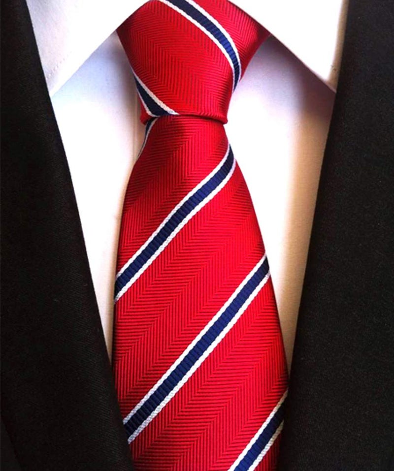 Secdtie Men's Classic Stripe Jacquard Woven Silk Tie Formal Party Suit Necktie (One Size, Red Blue) - Image 2